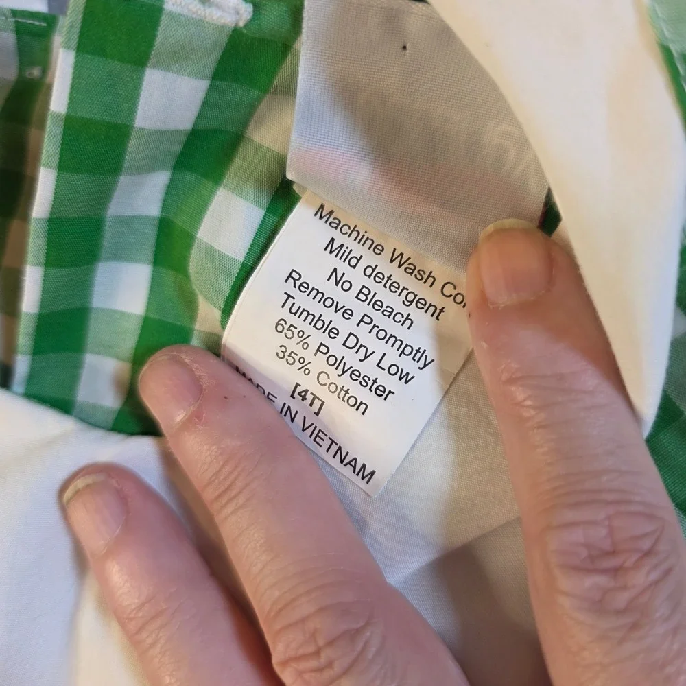 Delaney Girls Green White Gingham Check Long Sleeve Dress Peter Pan Collar 4T